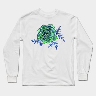 Watercolor houseleek - green and blue Long Sleeve T-Shirt